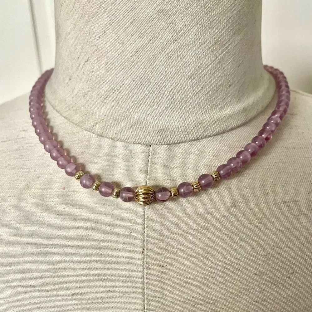 Vintage translucent purple gold tone Necklace